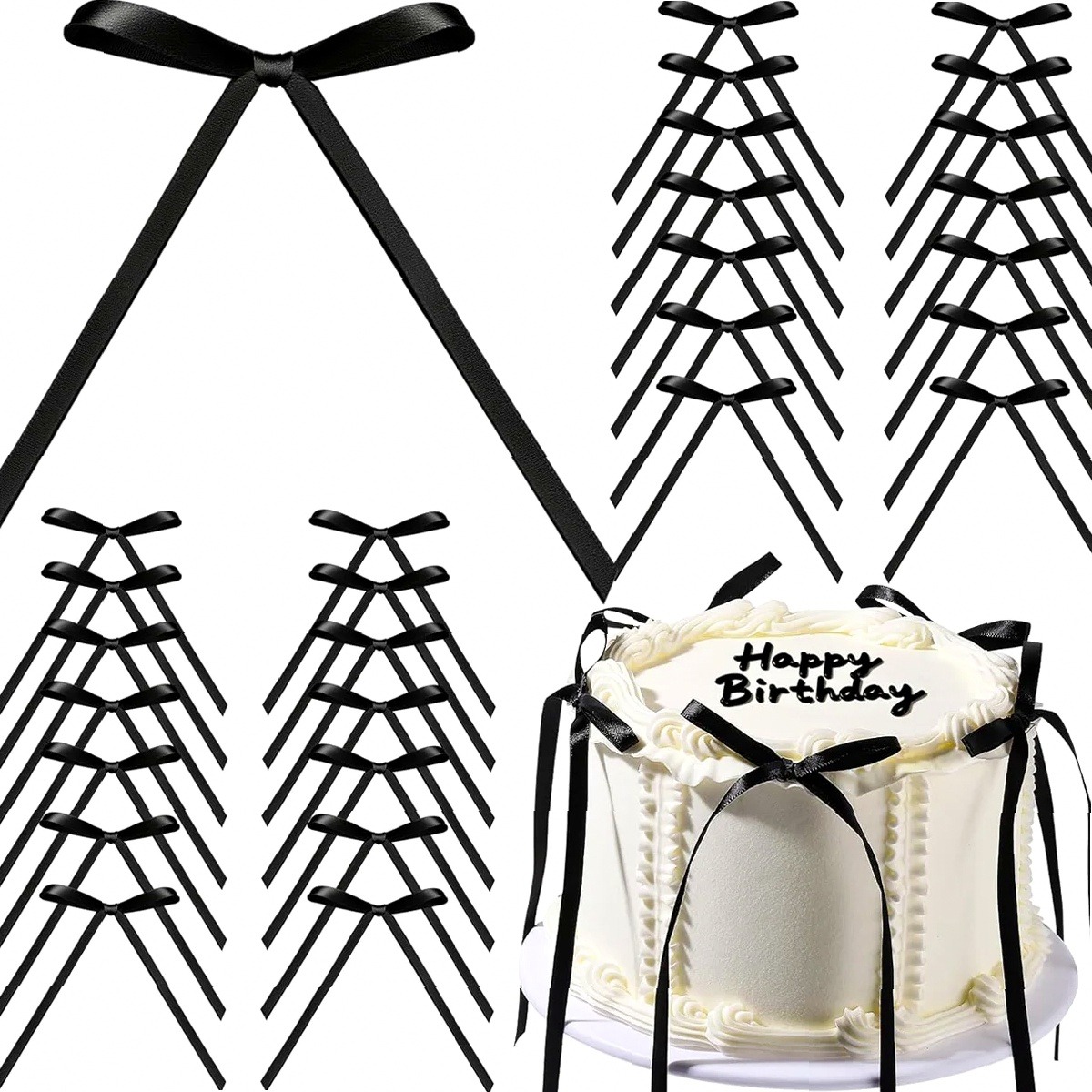 Bow Tie Pre Tied - 10pcs/20pcs Black Satin Bow Cake Toppers
