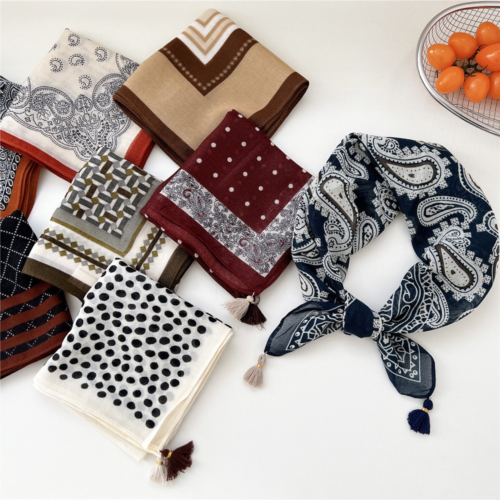 Bandana Cotton - Vintage Tassel Square Scarf Women Cotton