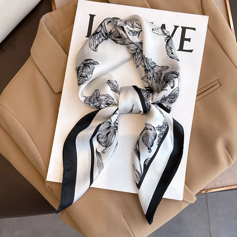 70*70cm Luxury Floral Print Si - огляд і ціна Silk Neck Scarf
