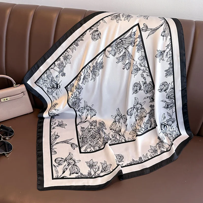 70*70cm Luxury Floral Print Si - огляд і ціна Silk Neck Scarf