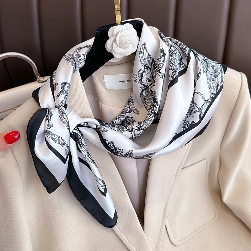 70*70cm Luxury Floral Print Si - огляд і ціна Silk Neck Scarf