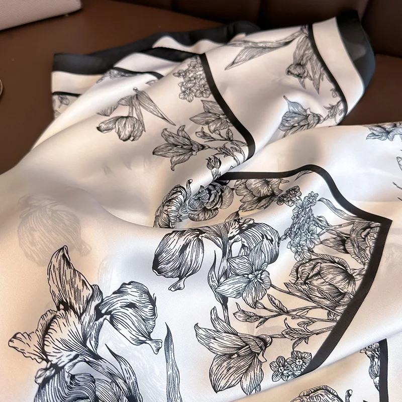 70*70cm Luxury Floral Print Si - огляд і ціна Silk Neck Scarf